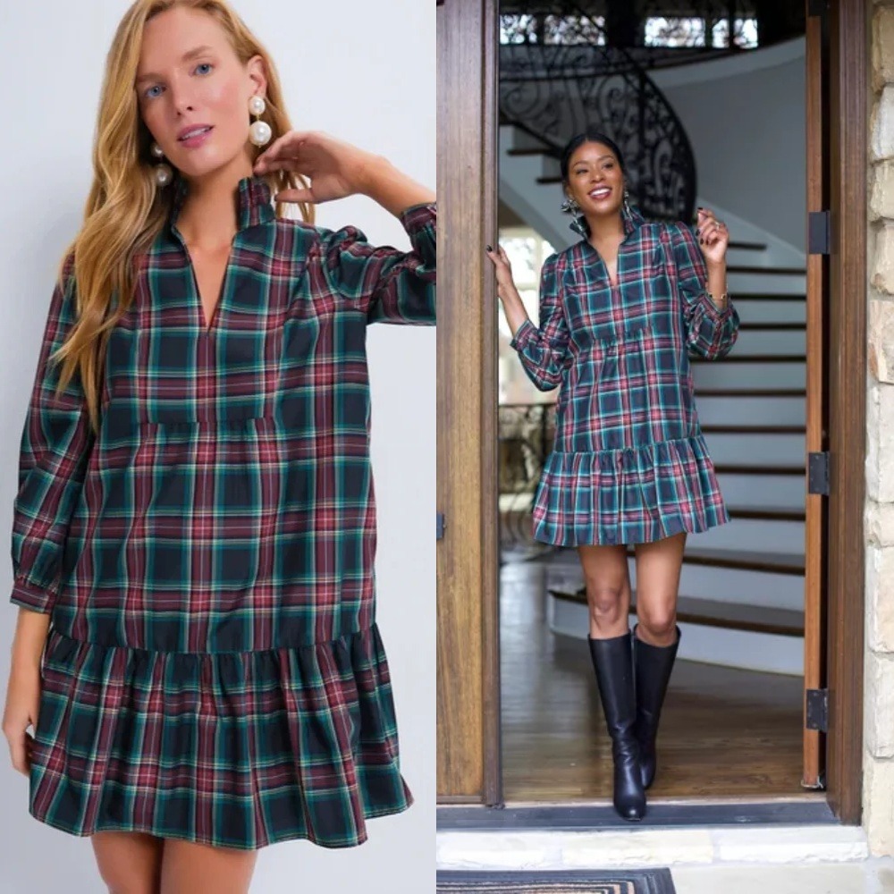 NWT‎ Tuckernuck Highland Tartan Palmerston Dress XXXL Holiday Plaid Ruffle Neck